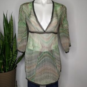 CAbi Green and Brown Blouse
